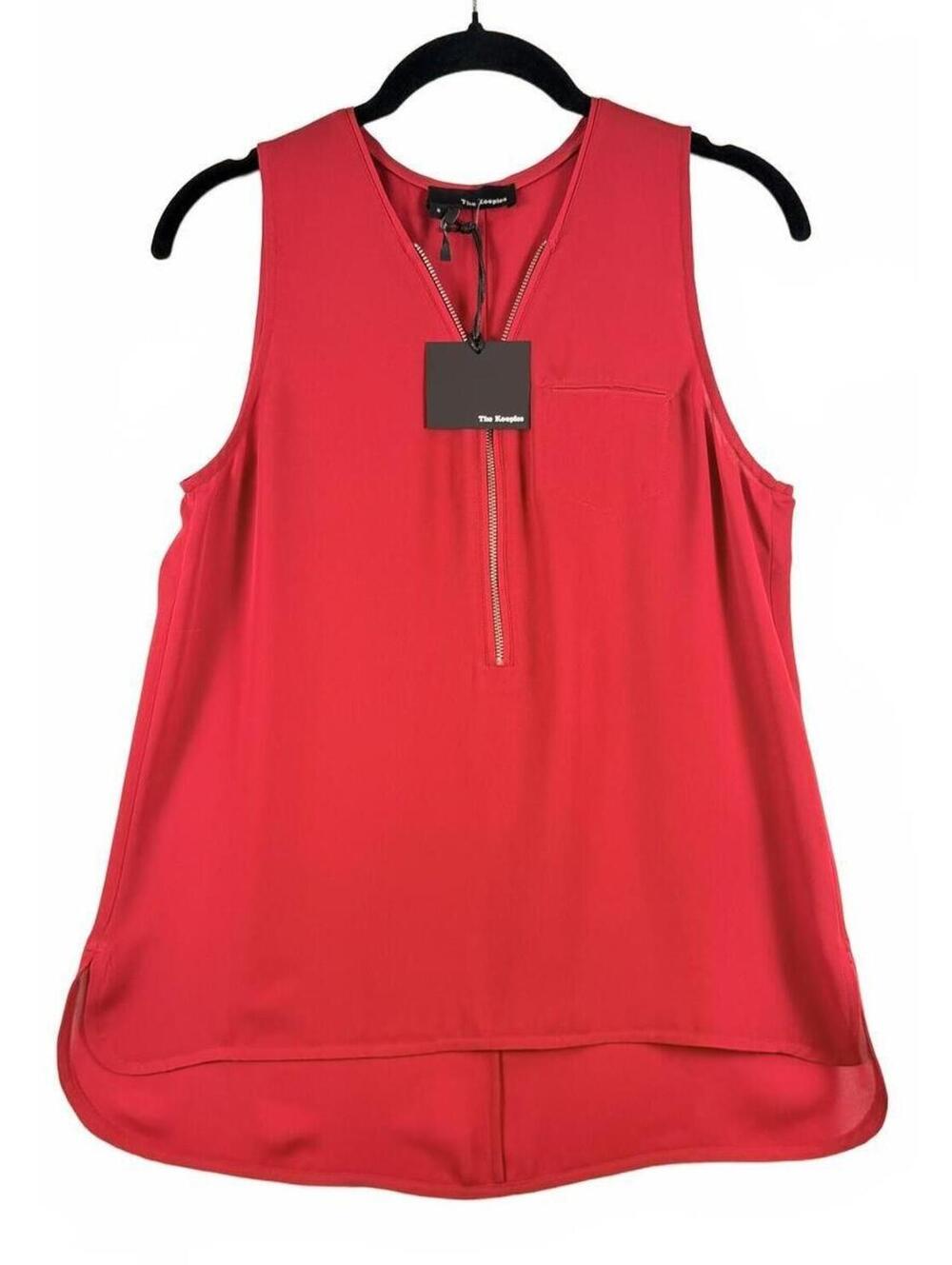 NWT The‎ Kooples Sport Red 100% Silk Sleeveless Zip Front Blouse Top Size Small
